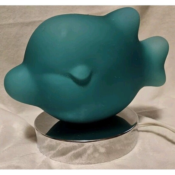 Unique Rare Vintage Hand Blown Fish Shape Lamp Teal Green Ikea